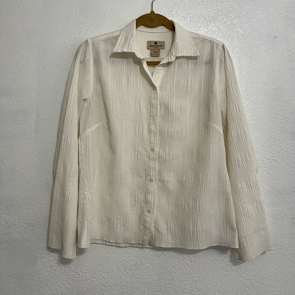 Woolrich Womens size small ivory Long Sleeve textured Button Down collared white - Picture 4 of 15